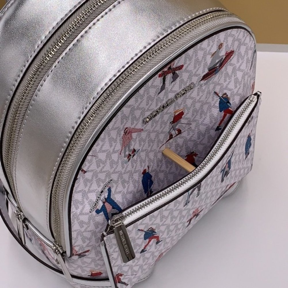 Michael Kors Jet Set Girls Adina Medium Backpack Bright White Silver Multi - Picture 10 of 16